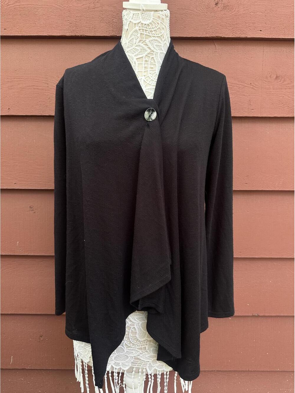 AB Studio Black Draped Open Front Cardigan